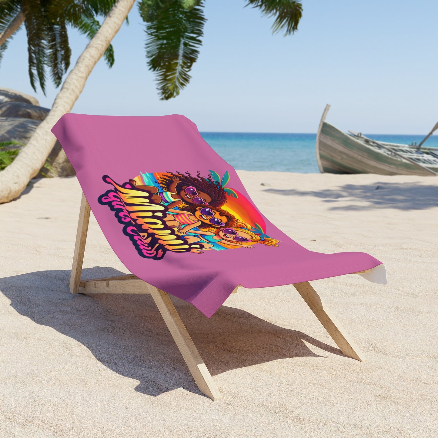Miami Girls Club Beach Towel — Cute Retro Sunset Swim Crew Towel