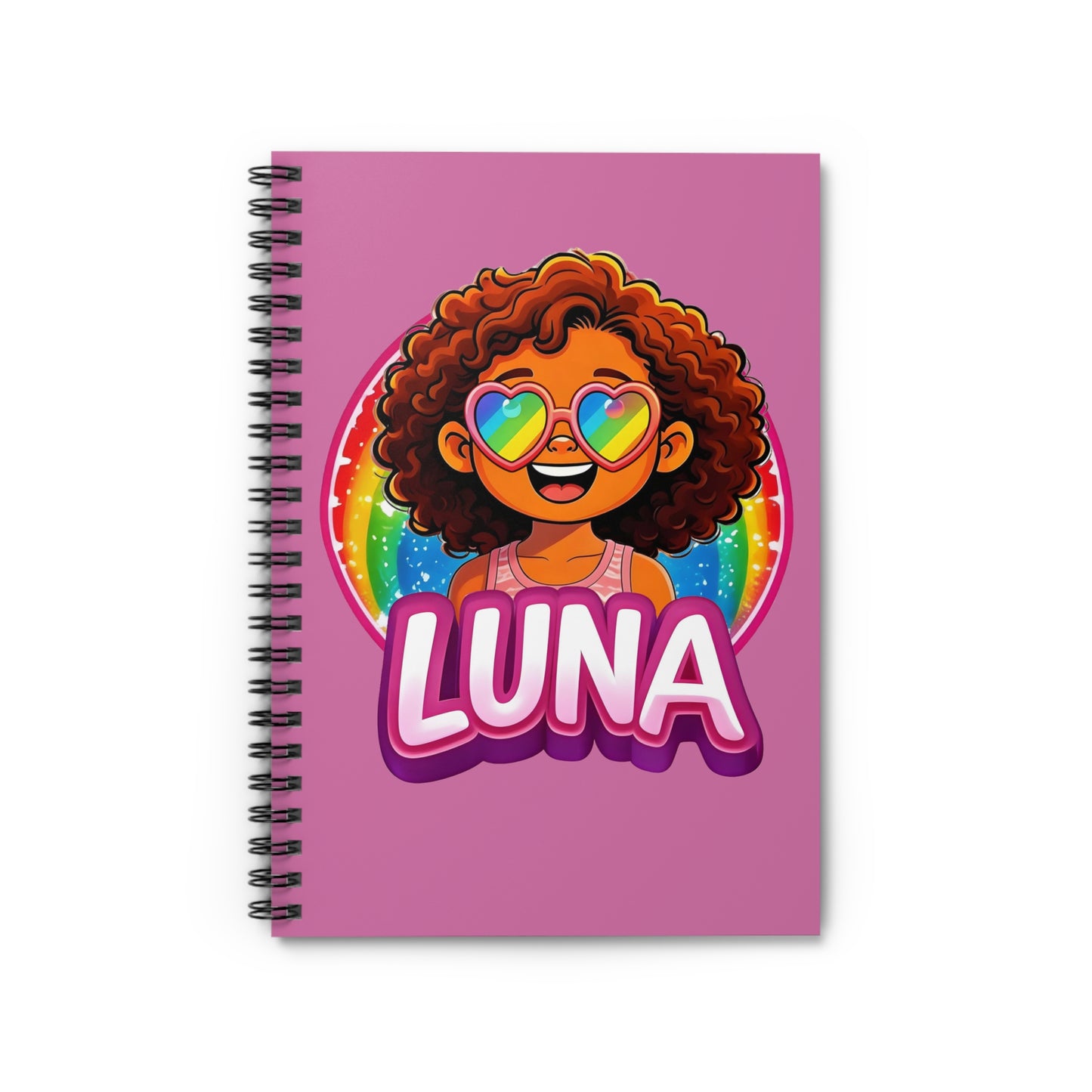 Personalized Luna Spiral Notebook — Cute Rainbow Girl Ruled Journal
