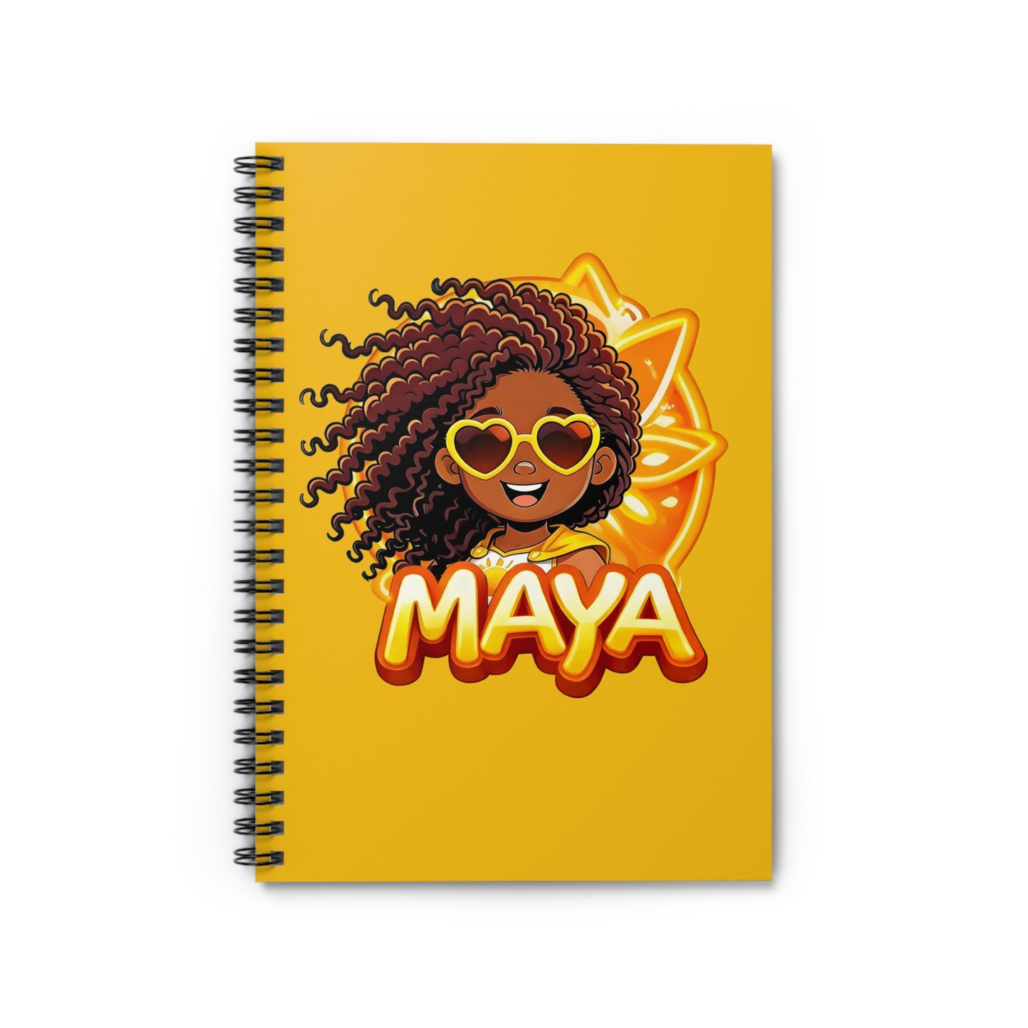 Personalized 'Maya' Spiral Notebook — Cute Sun Girl Design, Ruled Journal for Kids & Teens