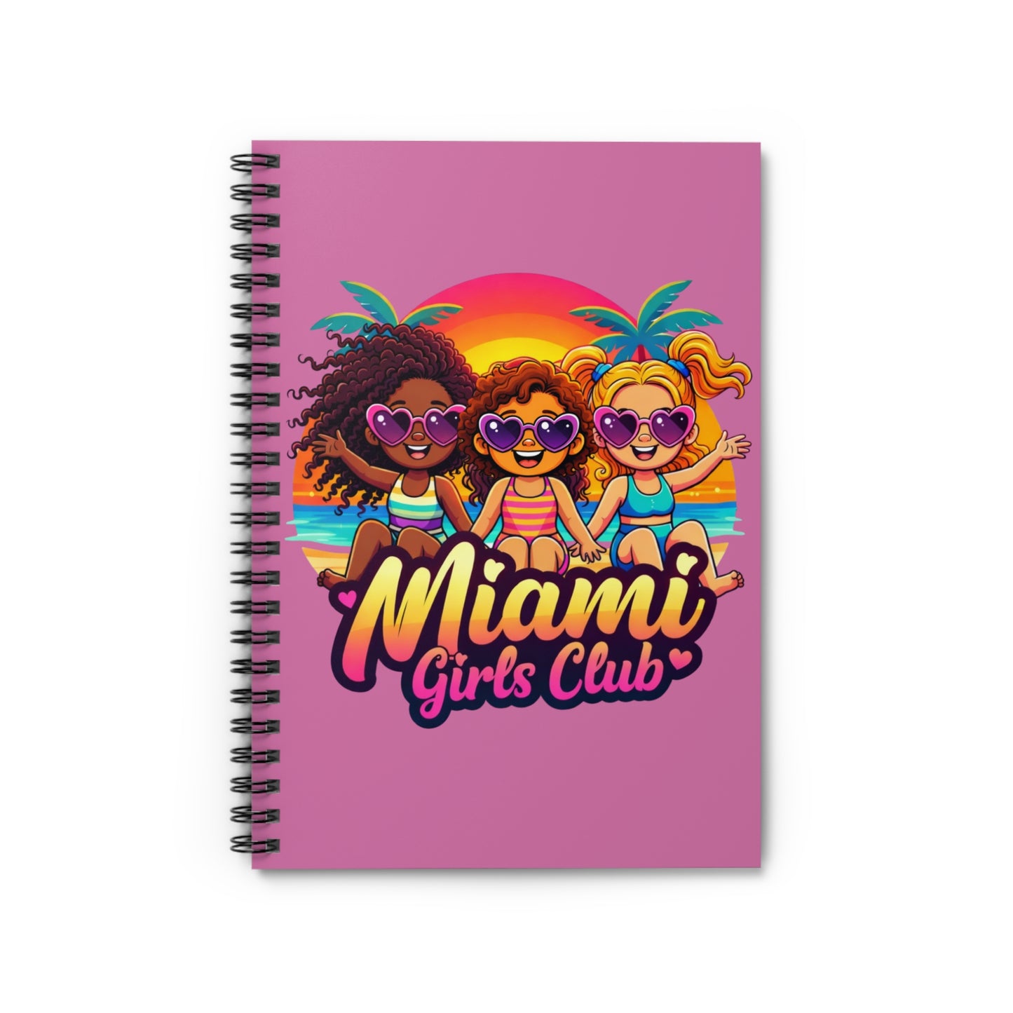 Miami Girls Club Spiral Notebook — Cute Pink Beach Journal for Kids & Teens