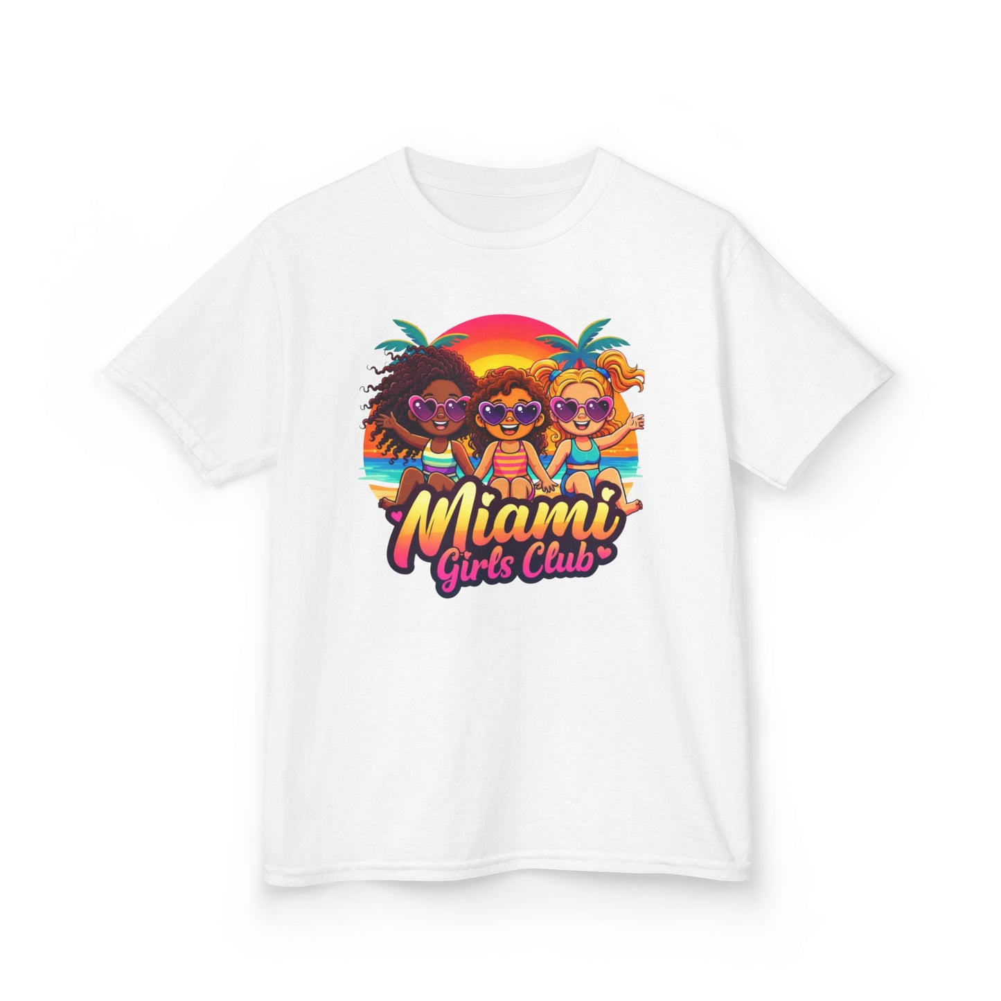 Miami Girls Club Kids T-Shirt – Cute Beach Friends Graphic Tee for Girls | Fun Summer Cartoon Shirt