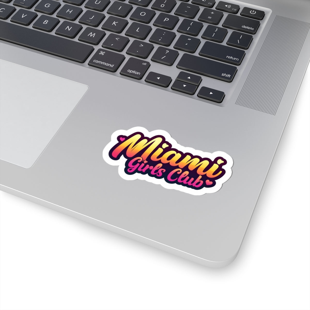 Miami Girls Club Sticker — Kiss-Cut Vinyl Laptop Sticker, Retro Sunset Script