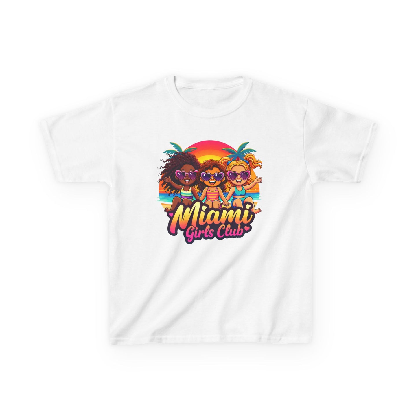Miami Girls Club Kids T-Shirt – Cute Beach Friends Graphic Tee for Girls | Fun Summer Cartoon Shirt