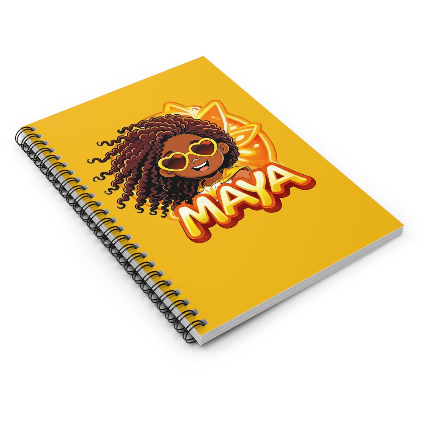 Personalized 'Maya' Spiral Notebook — Cute Sun Girl Design, Ruled Journal for Kids & Teens