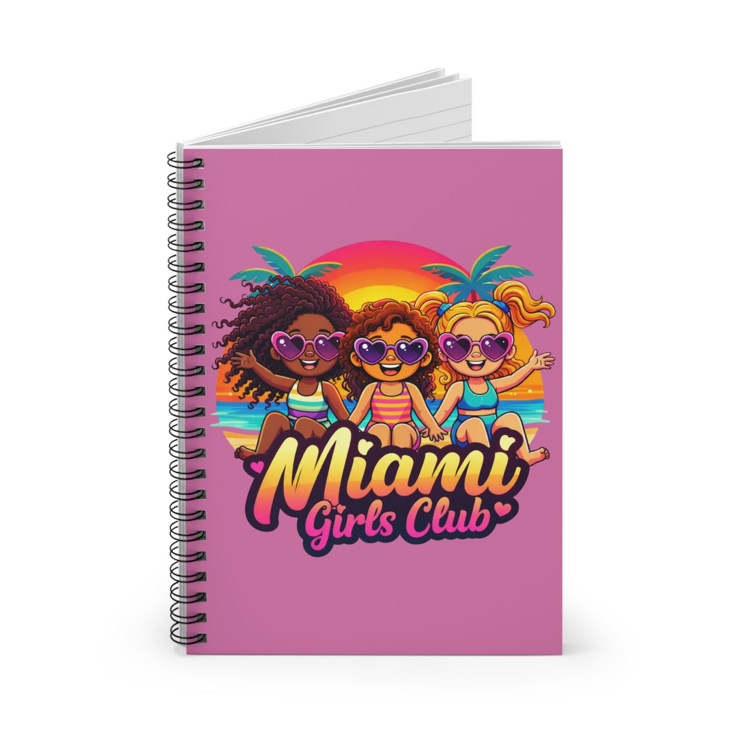 Miami Girls Club Spiral Notebook — Cute Pink Beach Journal for Kids & Teens
