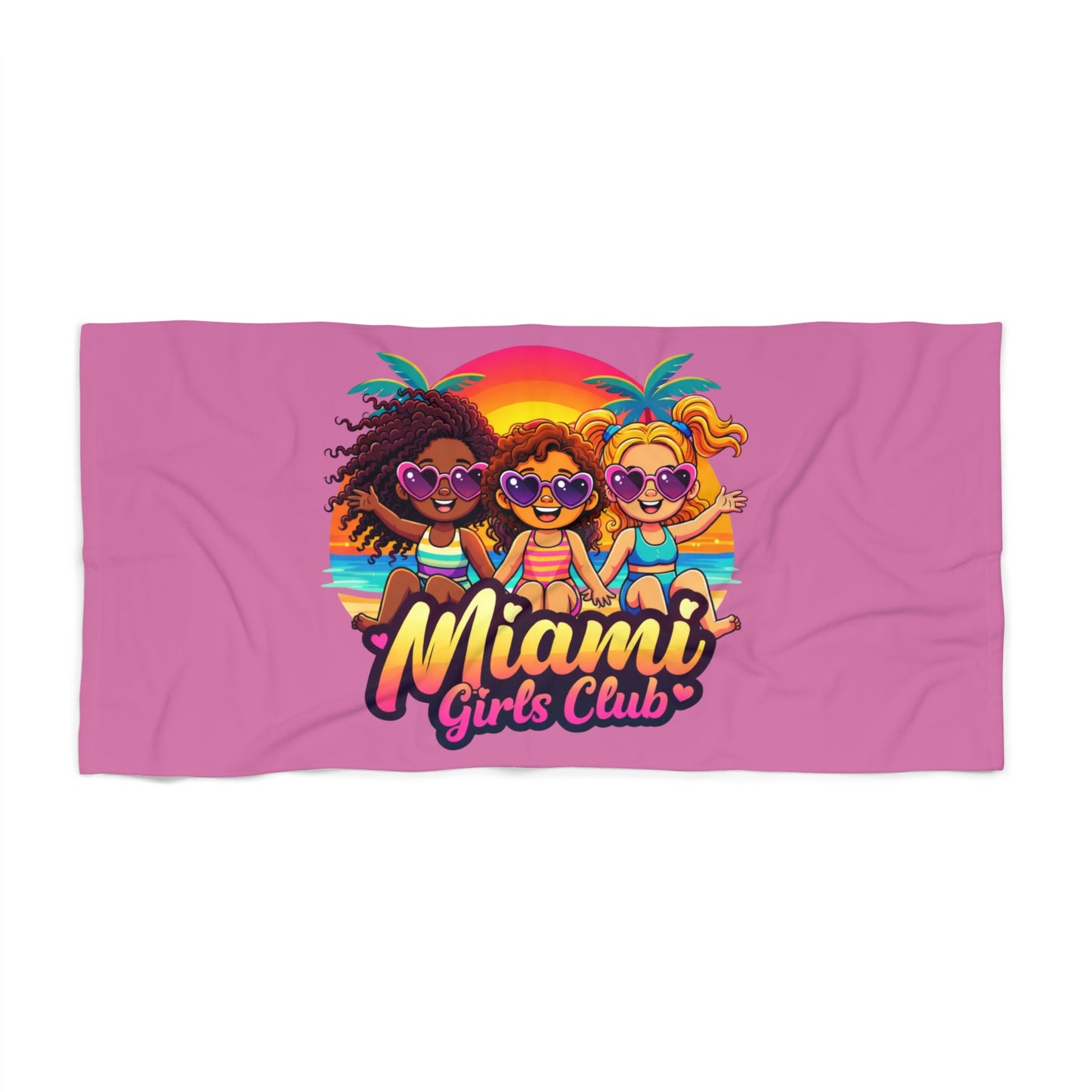 Miami Girls Club Beach Towel — Cute Retro Sunset Swim Crew Towel