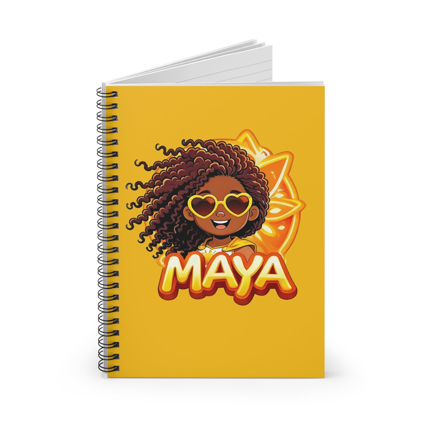 Personalized 'Maya' Spiral Notebook — Cute Sun Girl Design, Ruled Journal for Kids & Teens