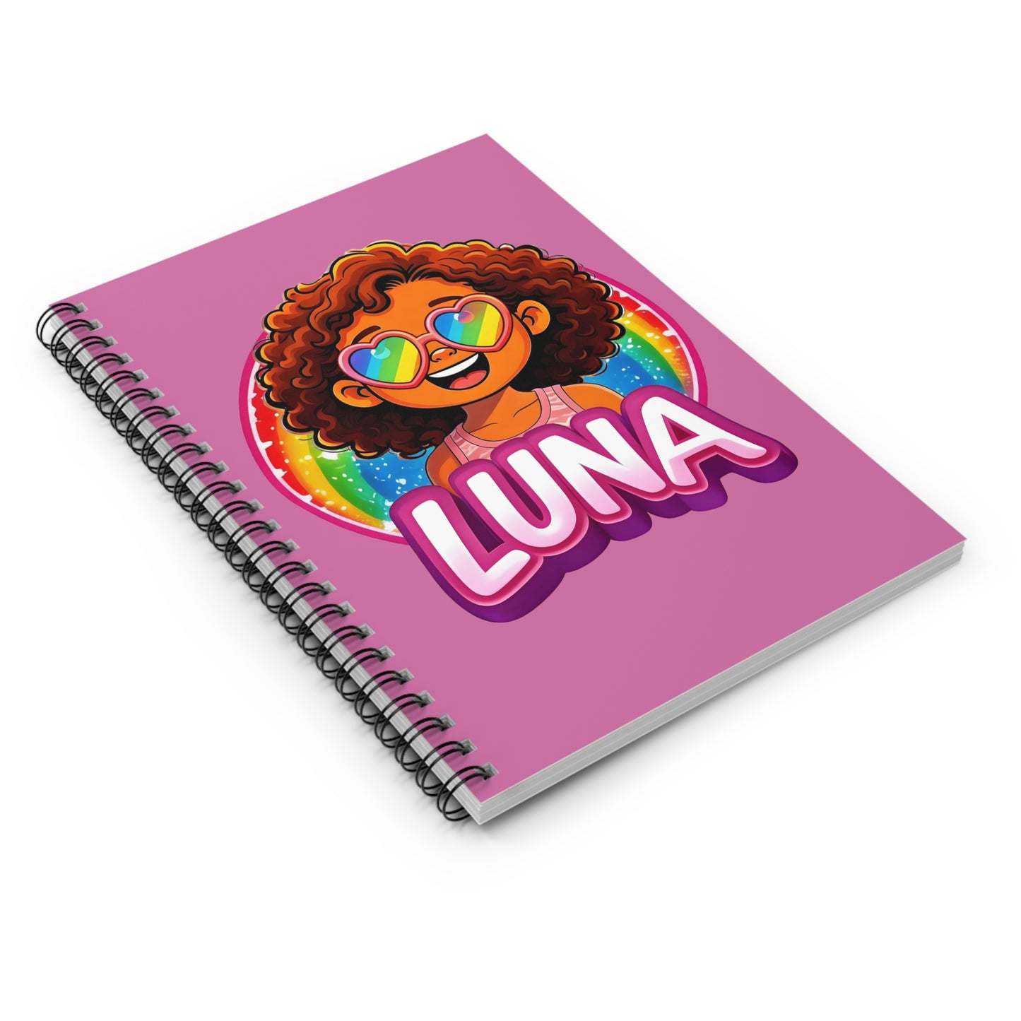 Personalized Luna Spiral Notebook — Cute Rainbow Girl Ruled Journal