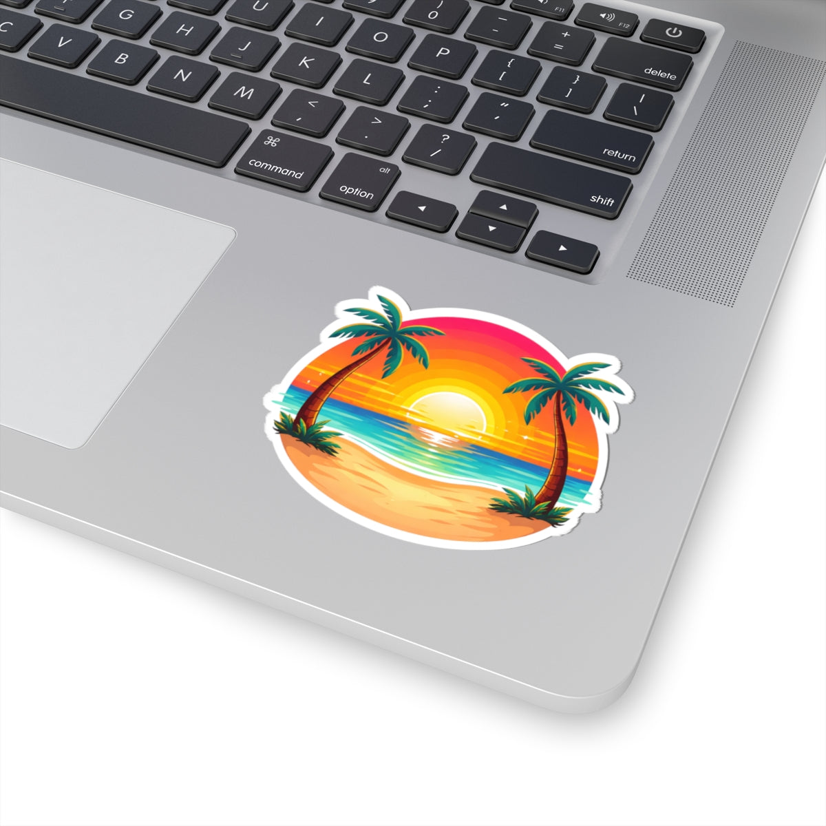 Tropical Sunset Palm Sticker — Vibrant Beach Kiss-Cut Decal for Laptops, Water Bottles & Travel Gear