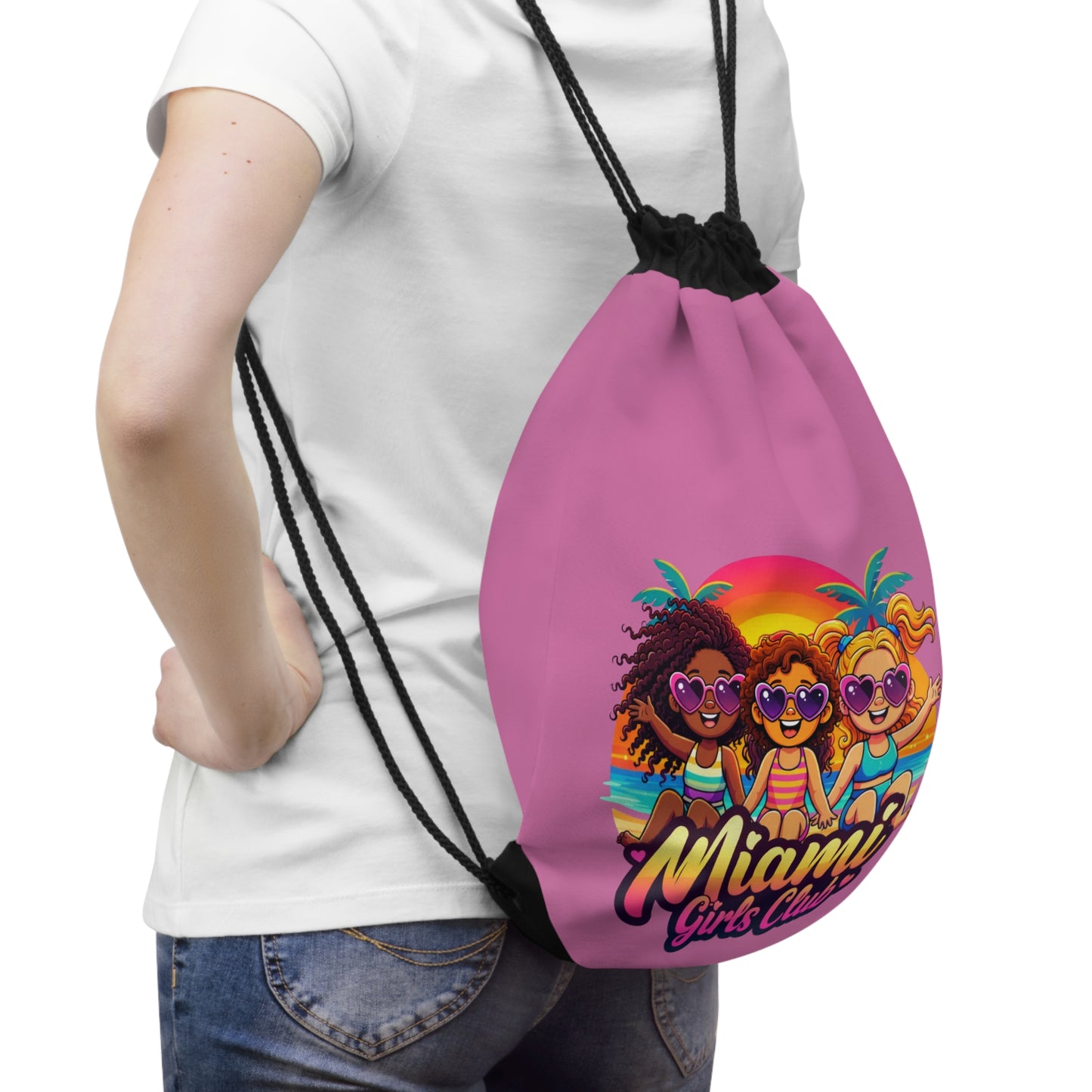 Miami Girls Club Drawstring Bag — Cute Tropical Beach Kids Tote
